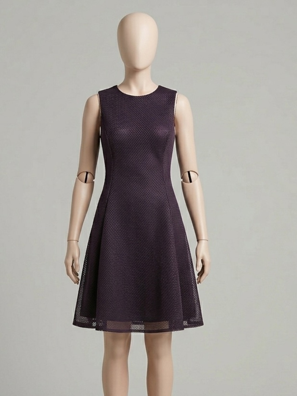 DKNY Plum Purple Textured Mesh Fit & Flare Dress 4